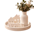 Coffee Table Decor Set, Ribbed Vase and Round Tray with HOME or LOVE Accents, Modern Neutral Living Room Centerpiece and Entryway Decoration