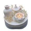 White Resin Decor Set, Ribbed Vase, Lotus Candle Holder, Minimalist Tray (Handmade)