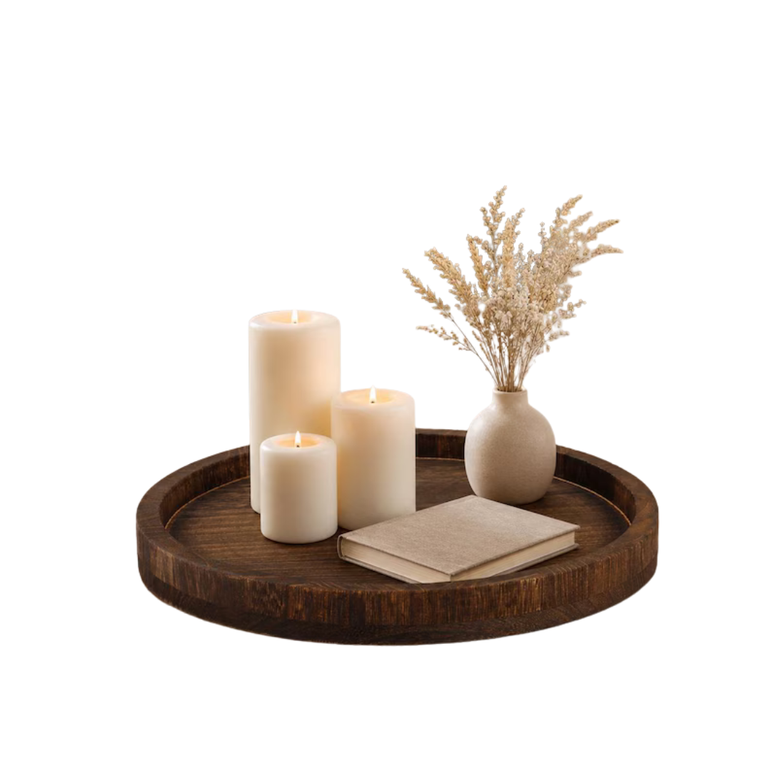 Round Wood Tray, 30cm Coffee Table Centerpiece, Rustic Farmhouse Decor