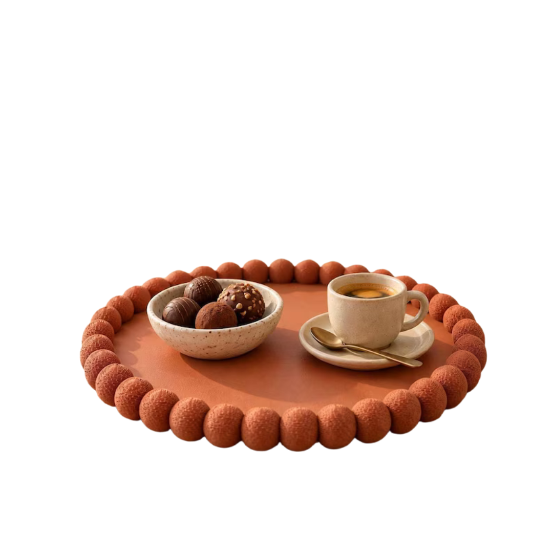 Round Beaded Decorative Tray, Coffee Table and Vanity Decor